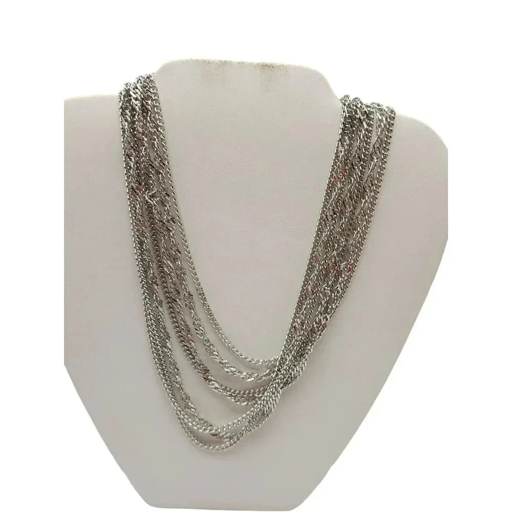 Trifari Multi Strand Chain Necklace Fold Over Closure Adjustable Gold Tone VTG